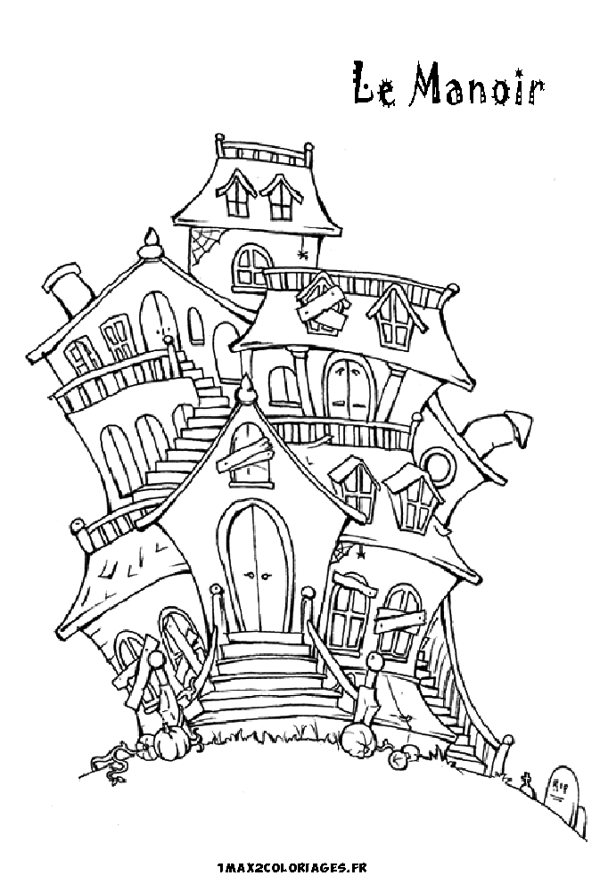 coloriage Le manoir d'halloween