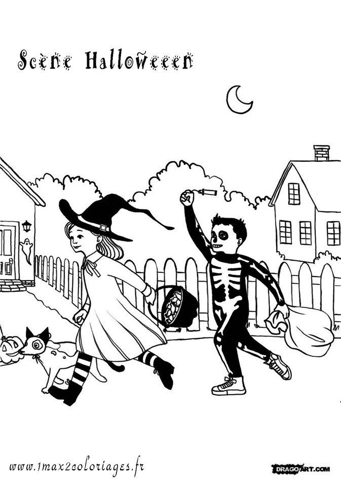 coloriage Une scène d'Halloween