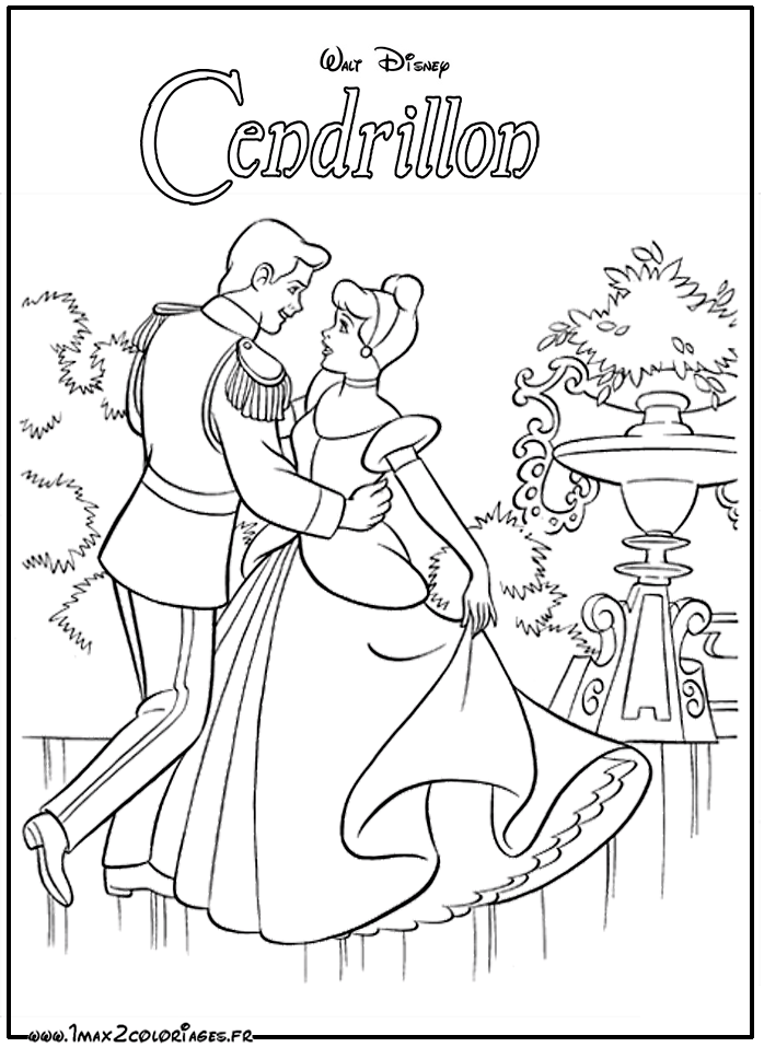 coloriage Cendrilllon et le Prince dansent