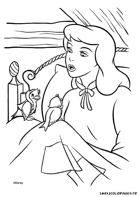 coloriage Cendrillon et ses amis les oiseaux