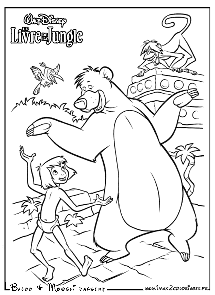 Coloriages Du Livre De La Jungle De Walt Disney Baloo Et Mowgli Dansent