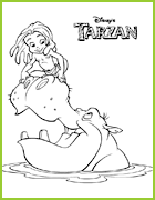 Tarzan sur le nez d'un hippopotame
