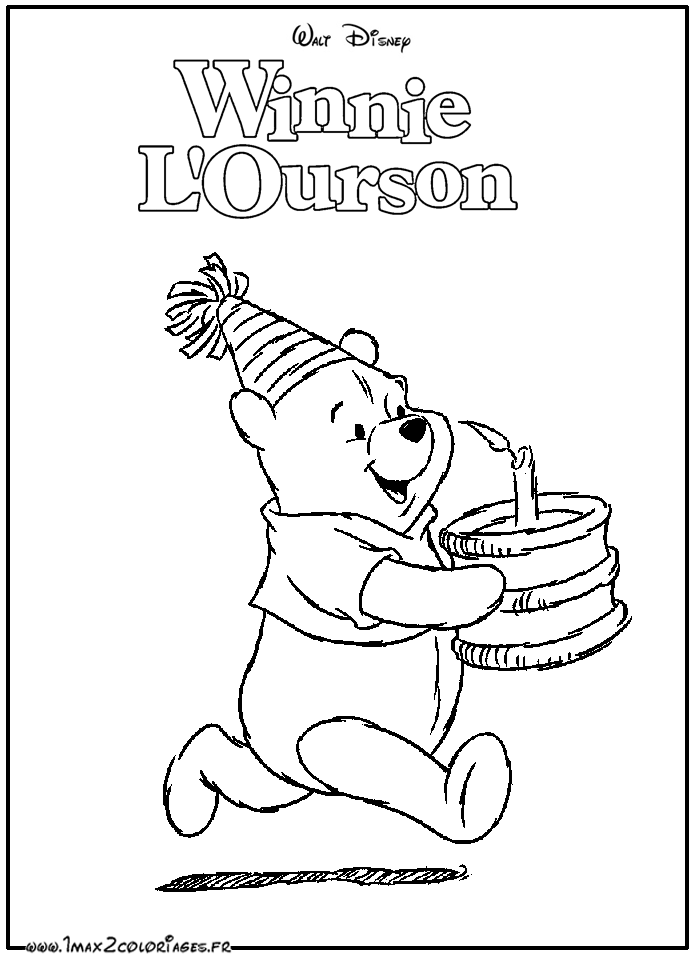 coloriages Winnie et le gâteau d'anniversaire