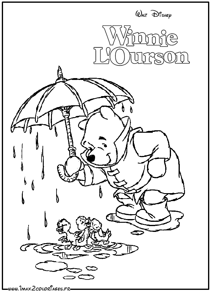 coloriages Winnie sous la pluie