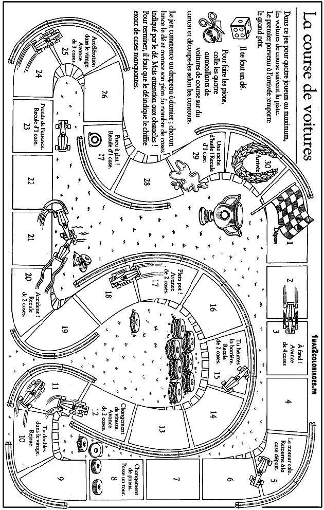 Imprimer le jeu de l'oie course de voitures a4