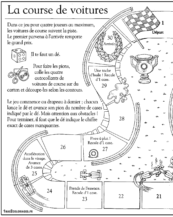 Imprimer le coté gauche du jeu de l'oie course de voitures