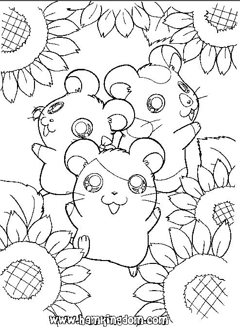 coloriage Hamtaro au milieu des fleurs