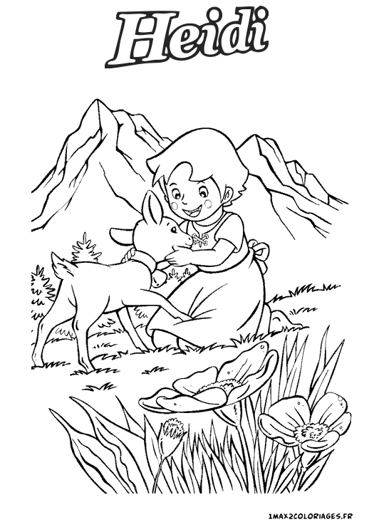 coloriage Heidi et Blanchette sa chèvre