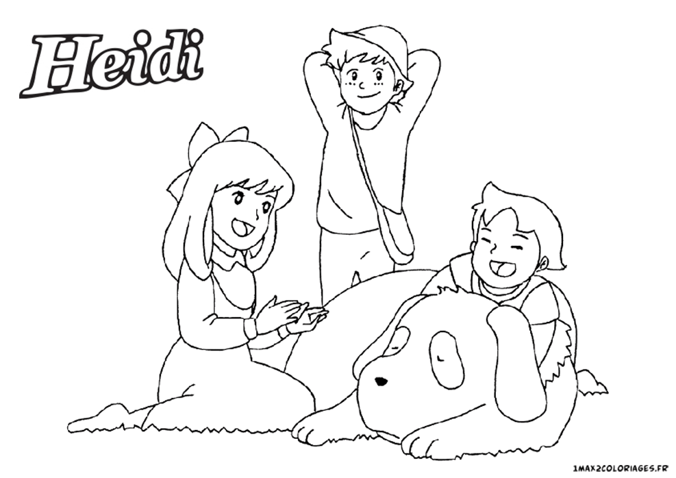 coloriage Heidi et ses compagnons Carla Peter et Hercule