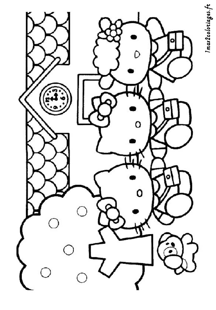 coloriage hello kitty sort de l'ecole