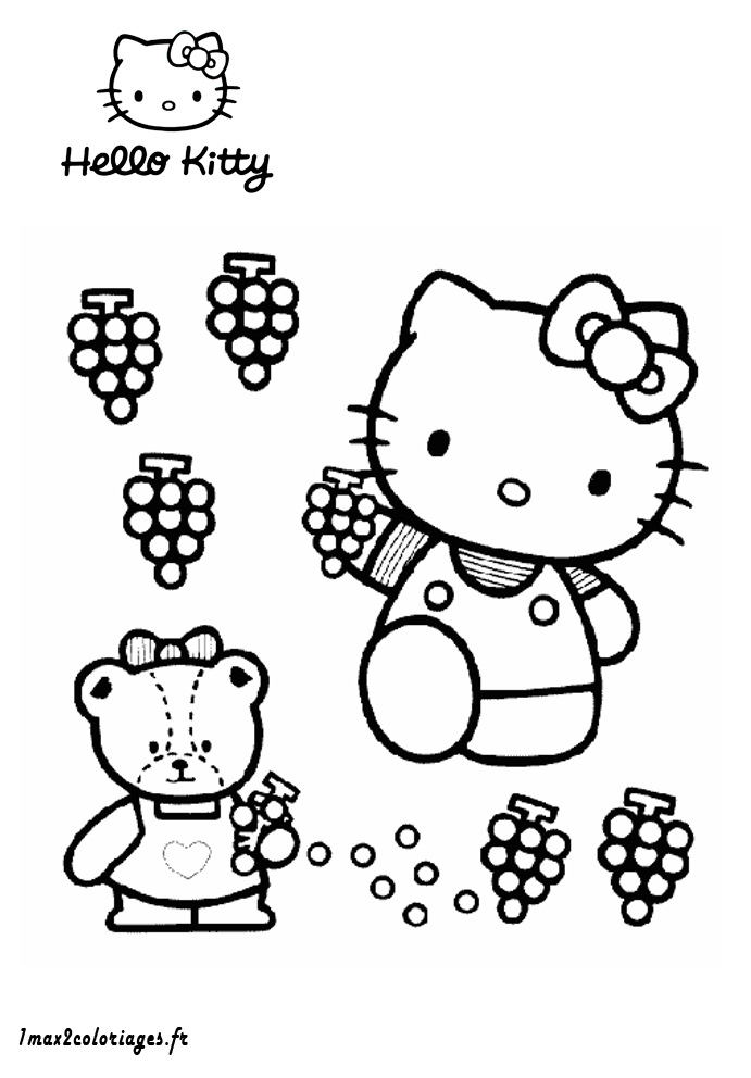 coloriage hello kitty et les grappes de raisin