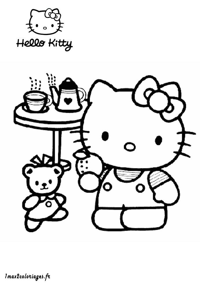 coloriage hello kitty prend le thé