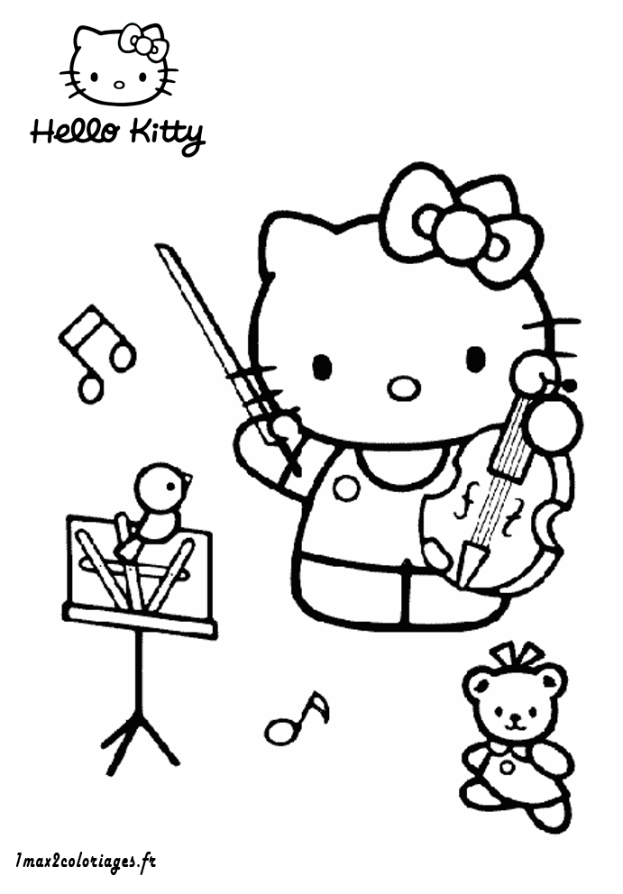coloriage Hello Kitty joue du violon