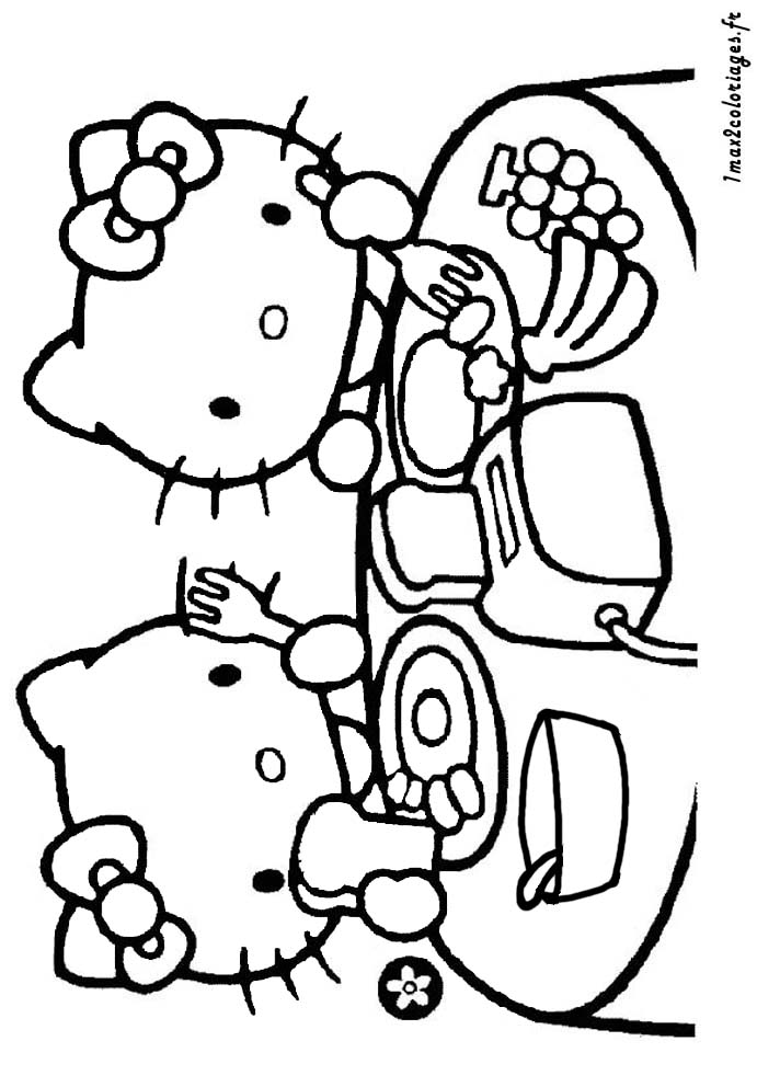 coloriage Hello Kitty et sa soeur au petit déjeuner