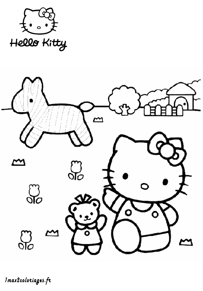 coloriage hello kitty dans le pré