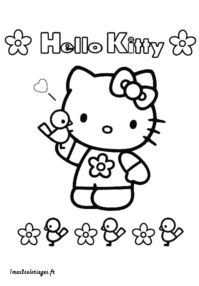 coloriageHello Kitty et les petits oiseaux