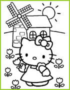 coloriage hello kitty devant le moulin