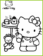 coloriage le the chez hello kitty