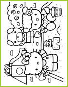 coloriage Hello Kitty et ses amis font des chateaux de sable