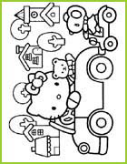 coloriage hello kitty en voiture