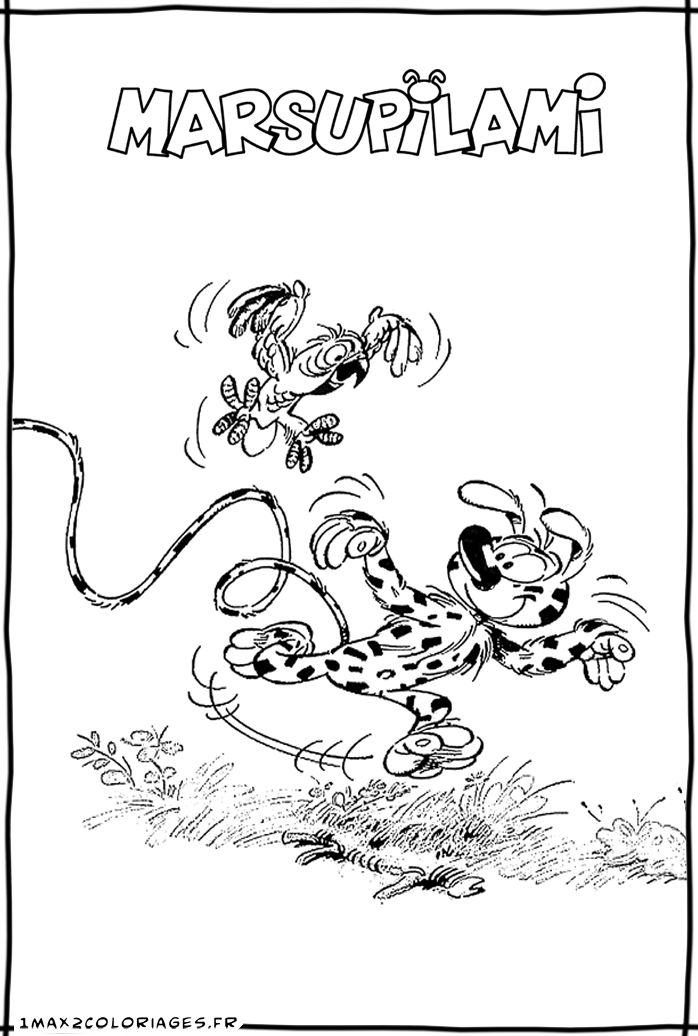 coloriages le Marsupilami et un perroquet