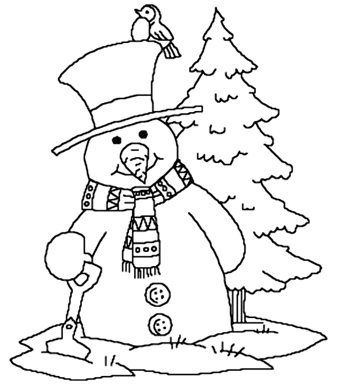 coloriage oiseau bonhomme de neige