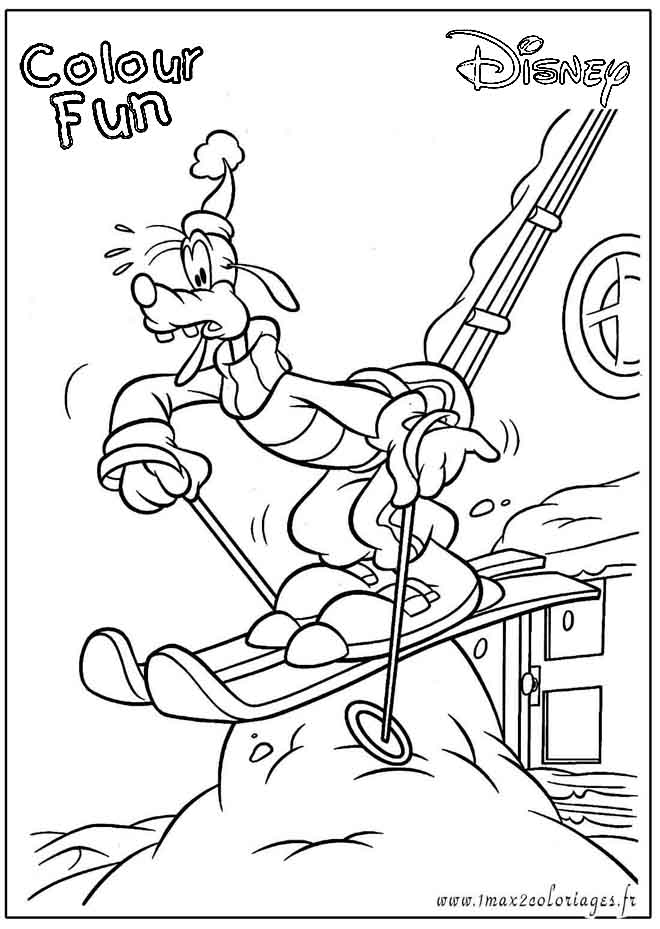 coloriage Dingo fait du ski