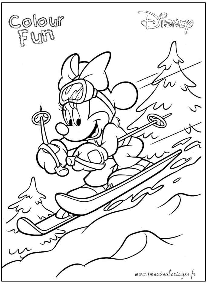 coloriage Minnie fait du ski