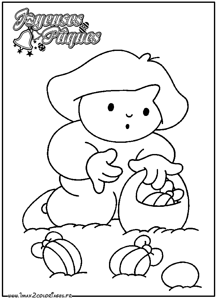 Coloriage Cet enfant rande ses oeufs de pâques