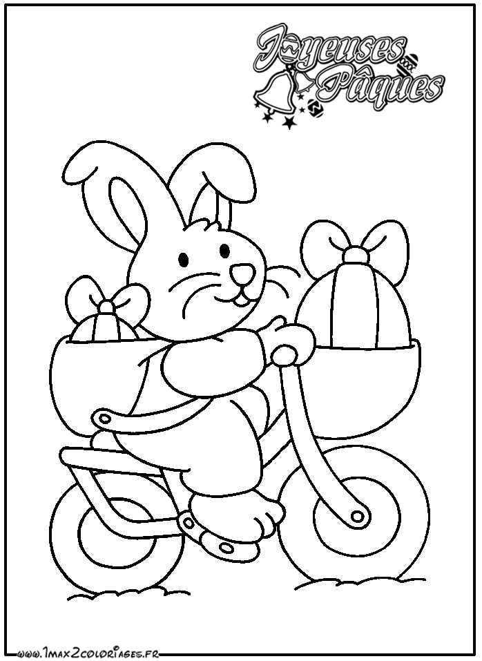 Coloriage Le lapin de Pâques à vélo
