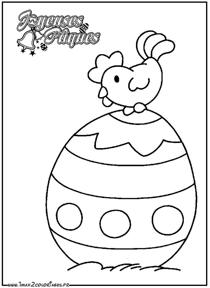 Coloriage une poule sur un oeuf de Pâques