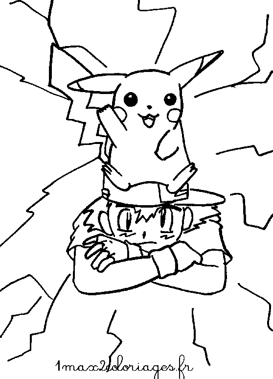 coloriages Pikachu est sur la tête de Sasha