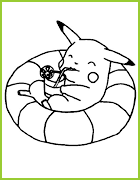 coloriages Pikachu sur sa bouée