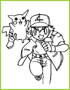 coloriages Sasha et pikachu