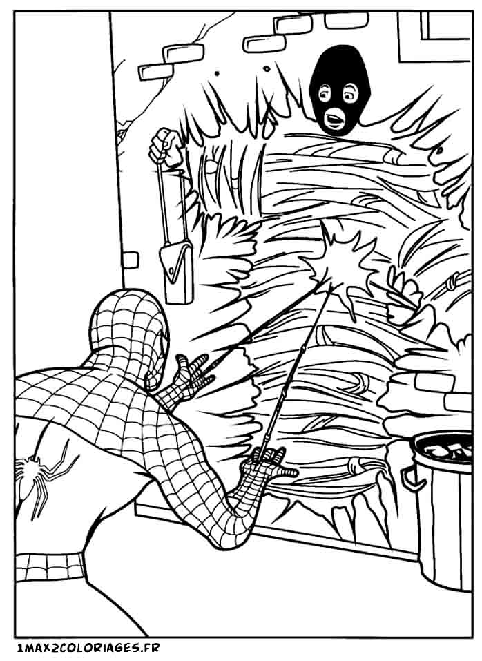 Spiderman capture un méchant dans sa toile