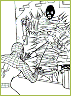 Spiderman capture un méchant dans sa toile