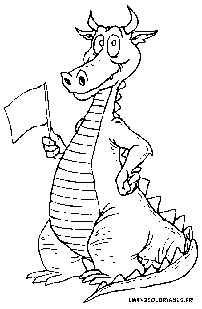 coloriage Un dragon avec un petit drapeau