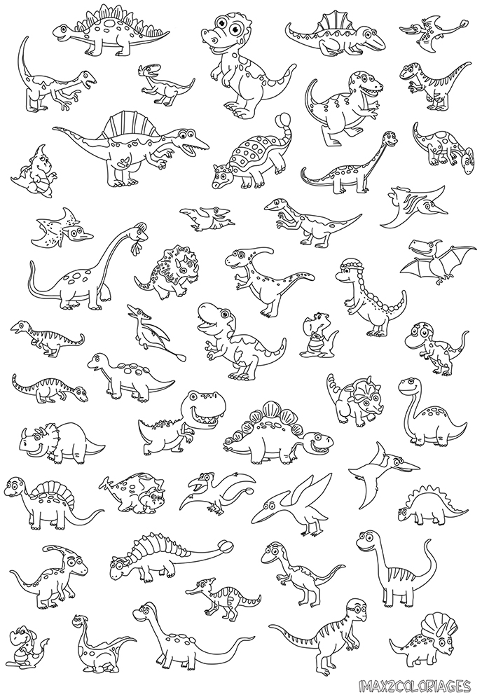 coloriage une cinquantaine de petits dinosaures rigolos à imprimer et à colorier