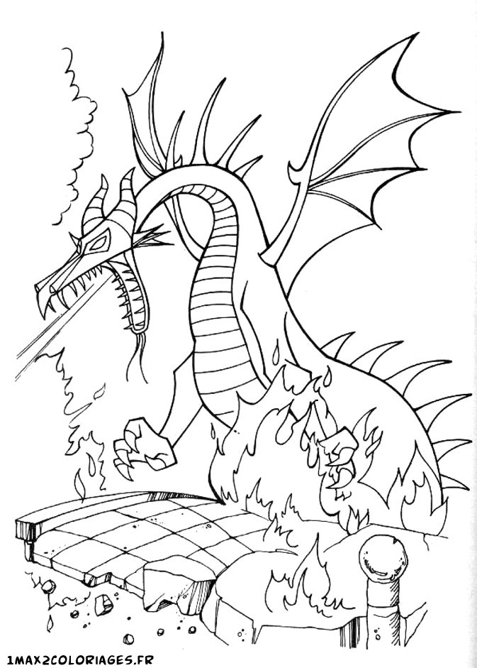 coloriage Le dragon du film de walt Disney La belle au bois dormant