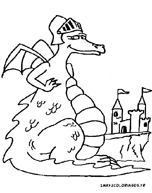 coloriage Ce dragon est gardien du chateau