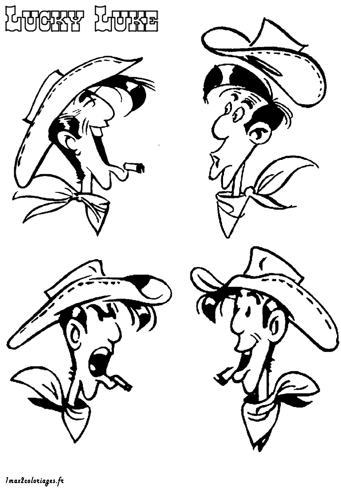 différentes expressions de Lucky Luke à colorier