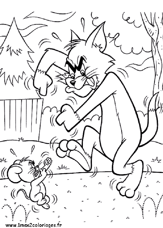 Coloriages Tom et Jerry se battent