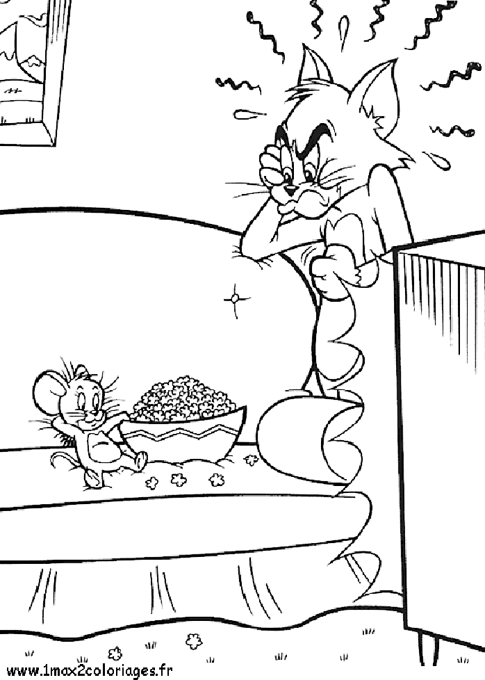 Coloriages Jerry mange des popcorn devant la télé