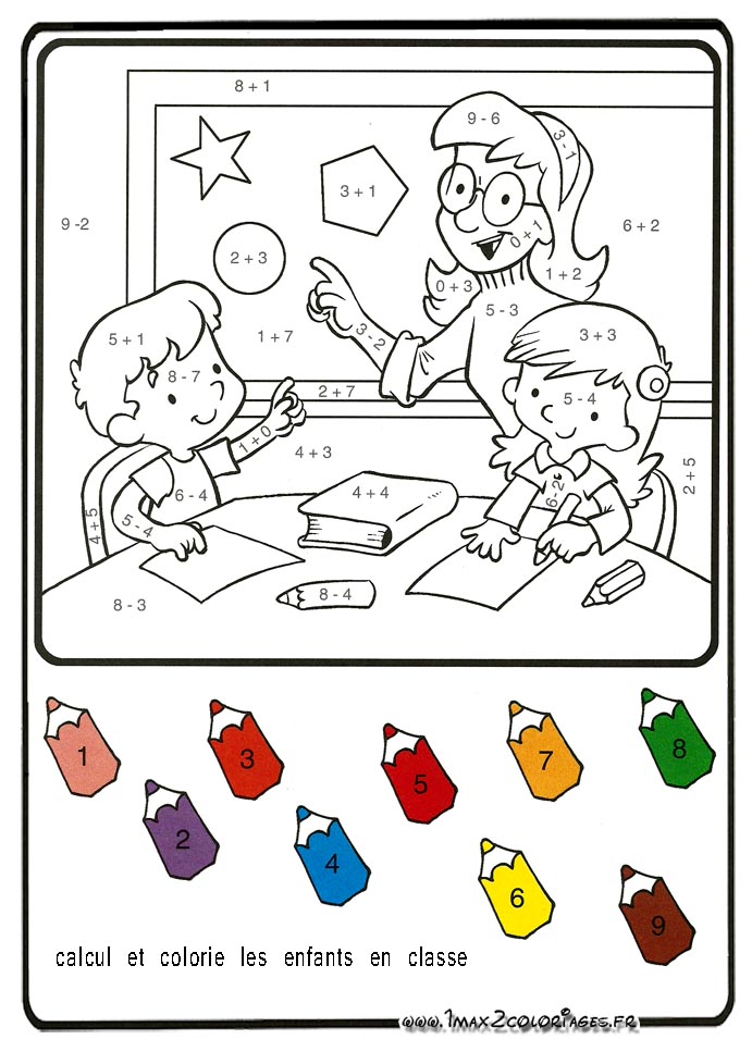 Calcul et colorie Les enfants en classe