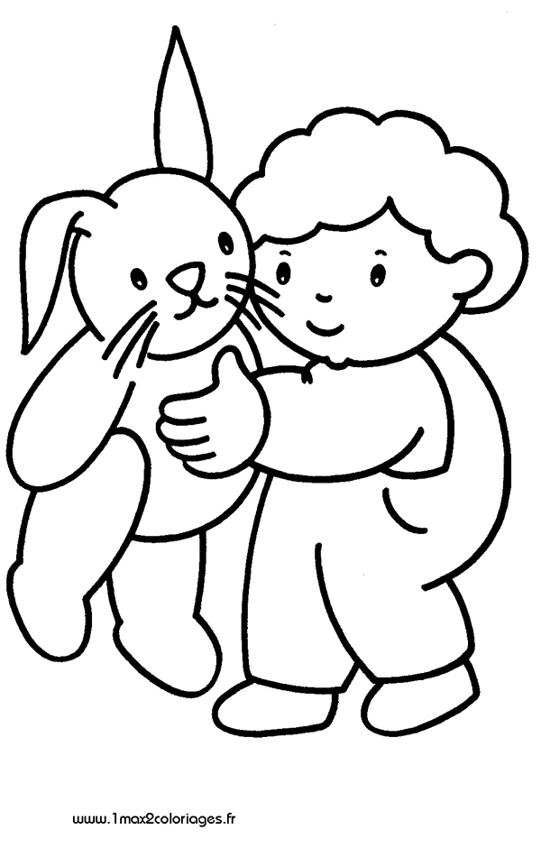 mes premiers coloriage un enfant tient sa peluche lapin