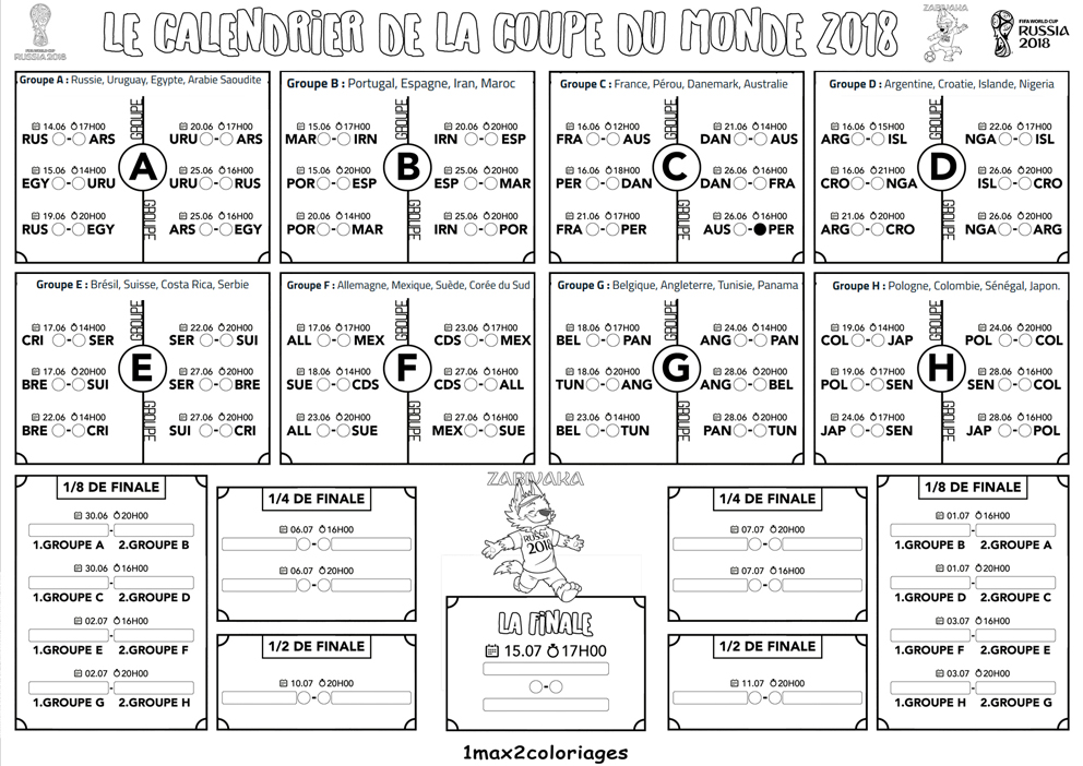 calendrier mondial 2018