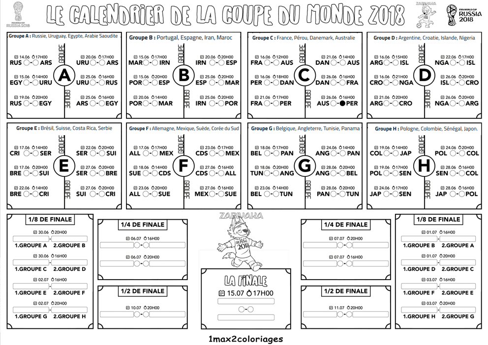 calendrier mondial 2018