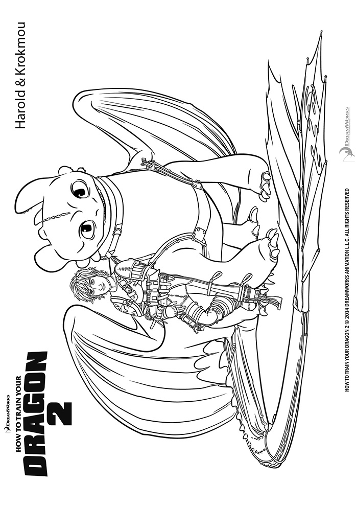 coloriage Krokmou et Harold de dragons 2 a imprimer
