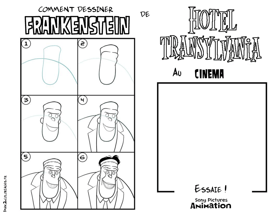 coloriage Instructions pour bien dessiner Frankenstein