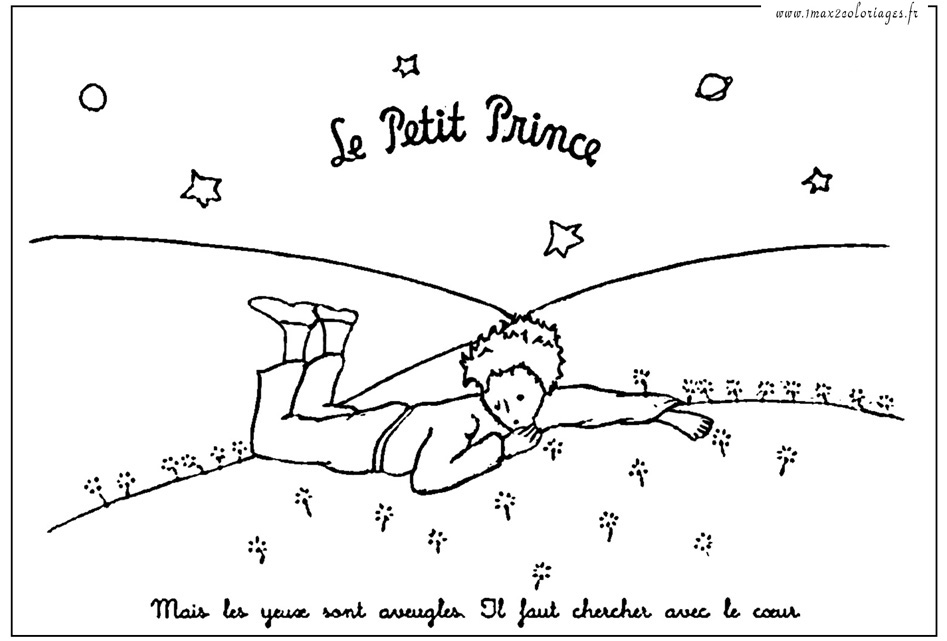 Coloriages Le Petit Prince sur l'herbe